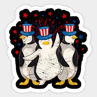 Penguin Animal Lover USA US Flag 4th Of July Sticker